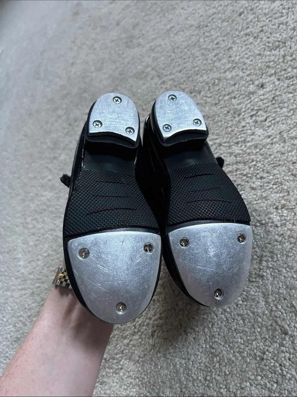 Stelle Girls' Black Patent Mary Jane Dance Tap Shoes with Velcro Strap Sz. 8